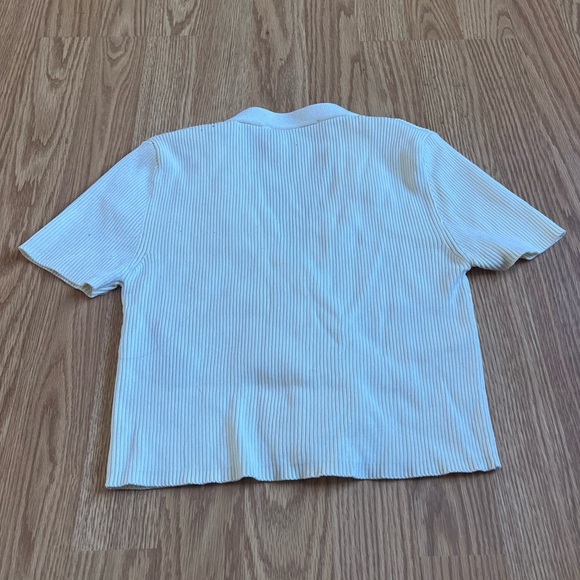Zara Cream Ribbed Button-Up Top - Picture 2 of 5